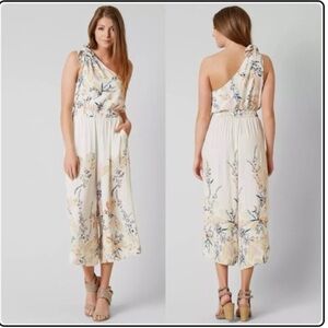 Free People One-Shoulder Floral Romper - Cream and Multicolor
